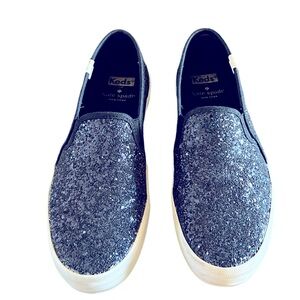 Kate Spade New York Keds Glitter Blue Slip On Sneaker Shoe 6.5